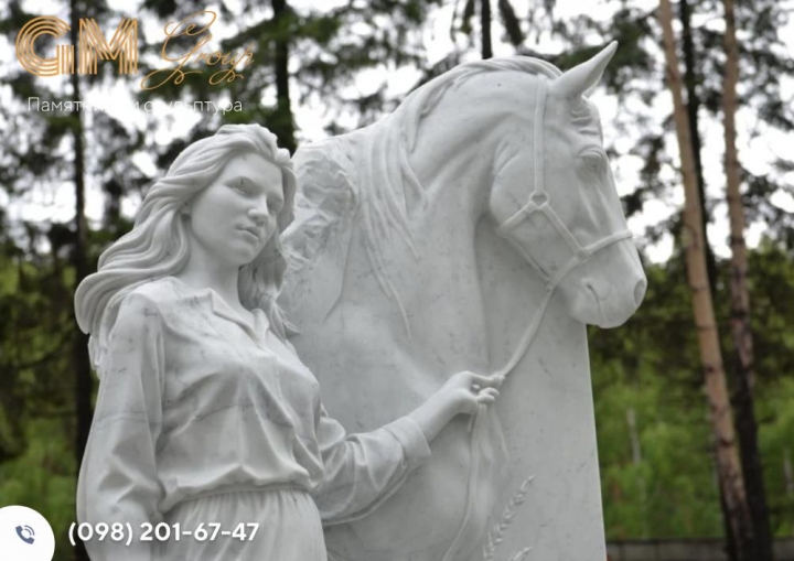 пам'ятники з білого мармуру жінці зі скульптурою людини №2184