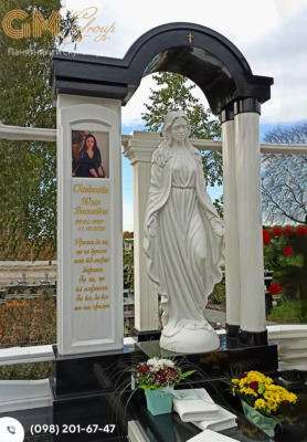 Элитный памятник из гранита и мрамора женщине со скульптурой Богородицы № 2159
