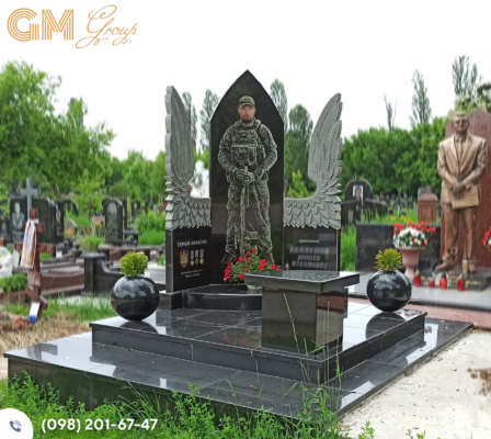 красивий пам'ятник військовому ЗСУ у вигляді тризубця №5637