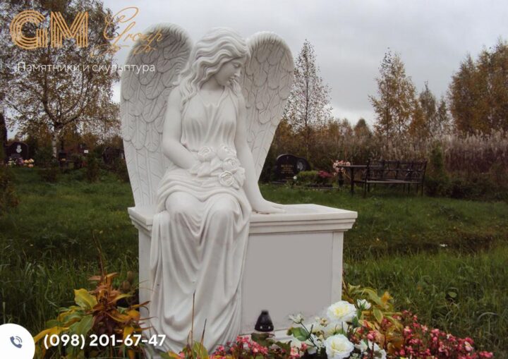 мармурова скульптура ангела на могилу №6021