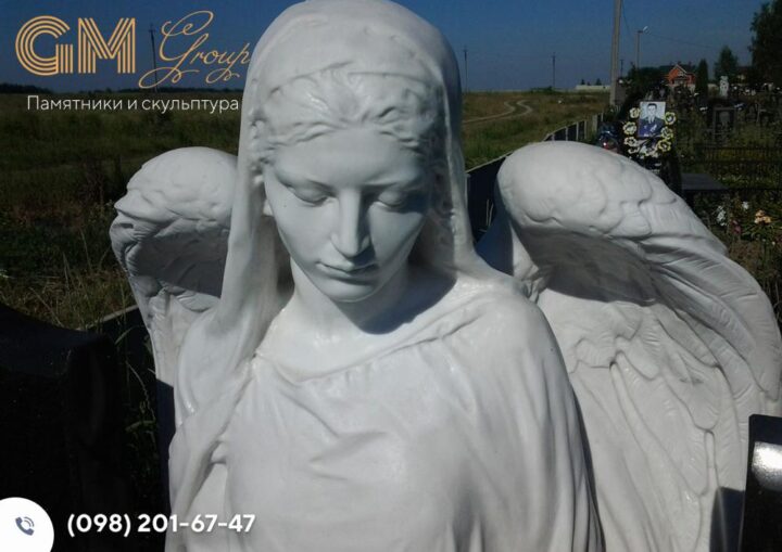 мраморная скульптура ангела на могилу №7954