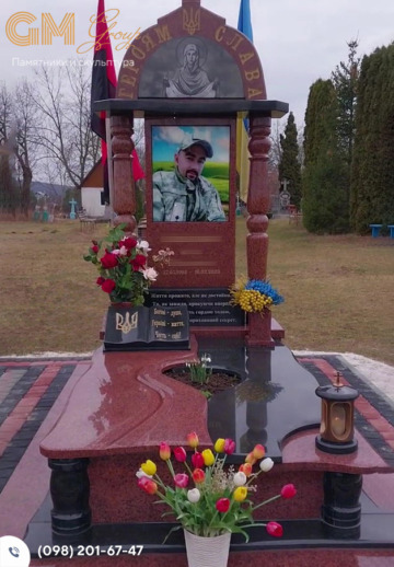 памятник для погибшего воина с цветным портретом №8509