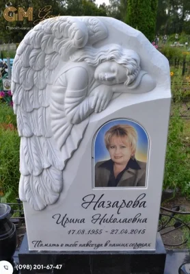 жіночий пам'ятник з барельєфом янгола з мармуру №4959